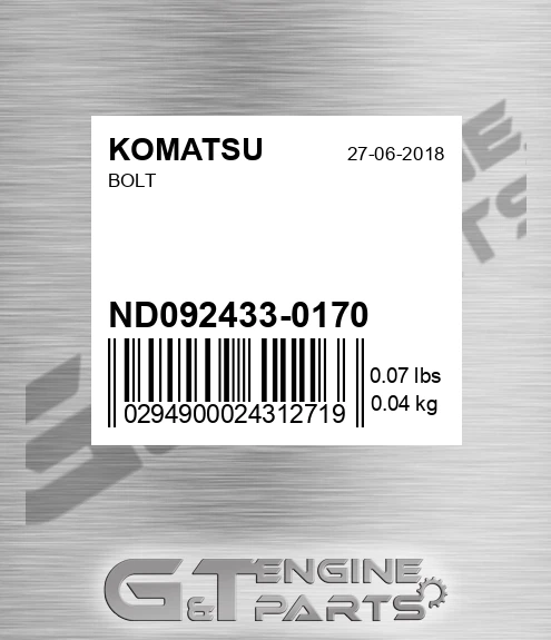 ND092433-0170 Bolt for KOMATSU