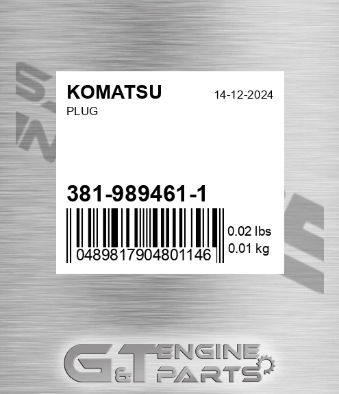 381-989461-1 Plug for KOMATSU