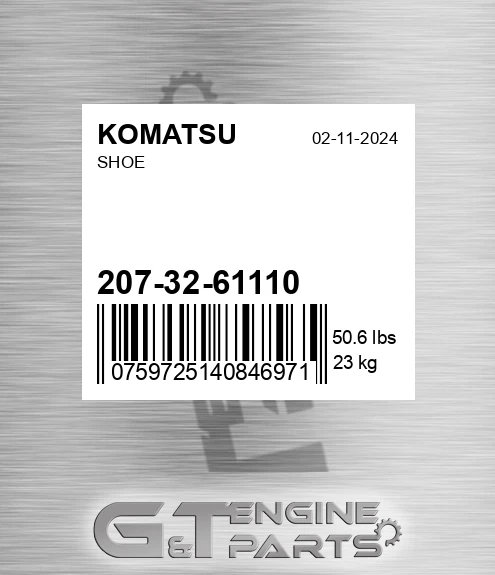 207-32-61110 Shoe for KOMATSU