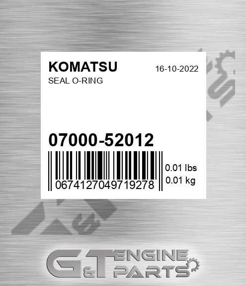 07000-52012 Seal O-ring for KOMATSU