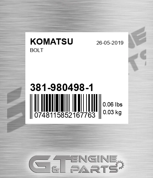 381-980498-1 Bolt for KOMATSU