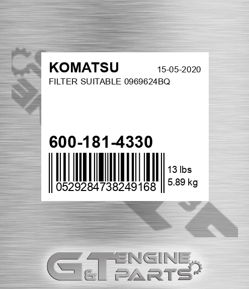 600-181-4330 Filter Suitable 0969624bq for KOMATSU