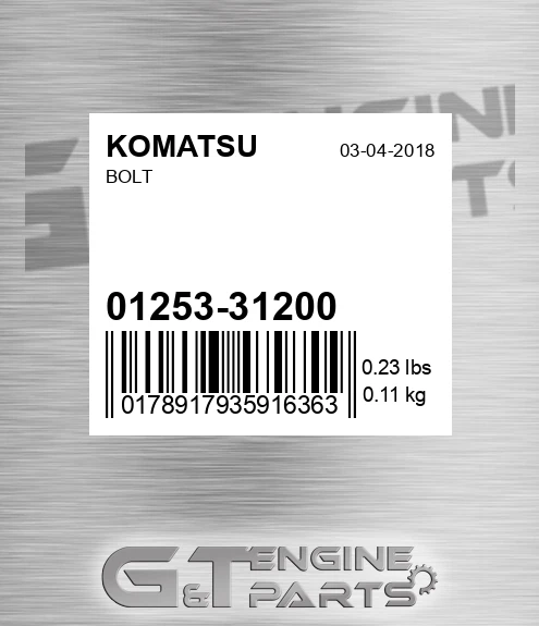 01253-31200 Bolt for KOMATSU