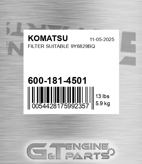 600-181-4501 Filter Suitable 9y6829bq for KOMATSU