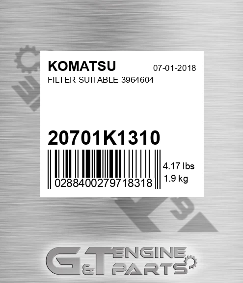 207-01-K1310 Filter Suitable 3964604 for KOMATSU