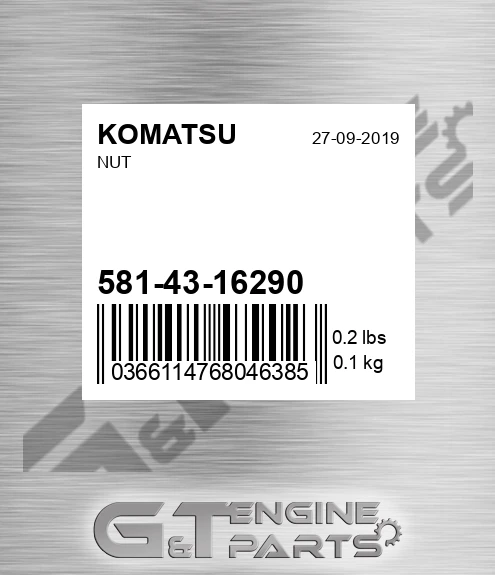 5814316290 Nut for KOMATSU