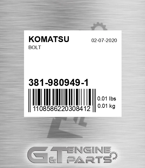 381-980949-1 Bolt for KOMATSU