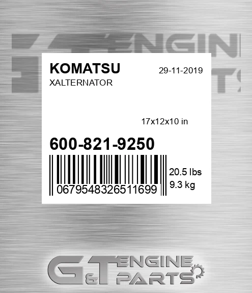 600-821-9250 Xalternator for KOMATSU
