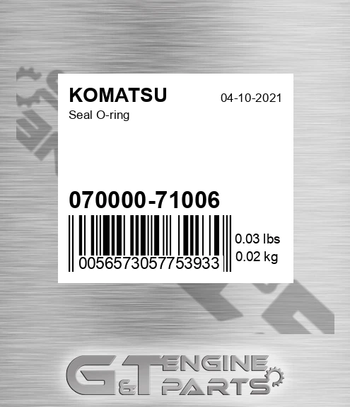 070000-71006 Seal O-ring for KOMATSU