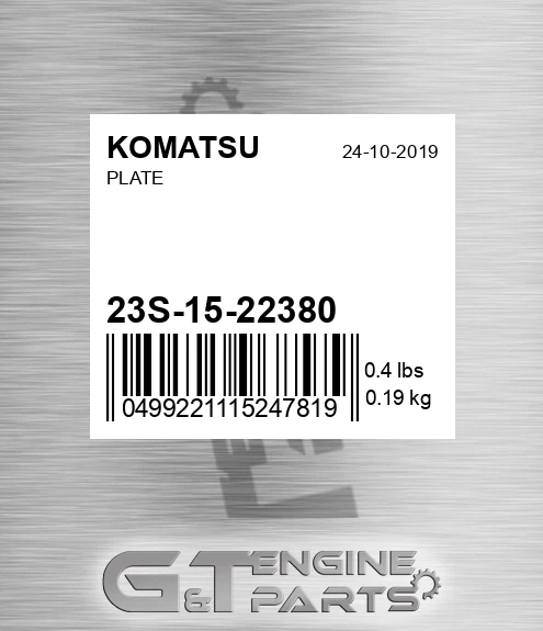 23S-15-22380 Plate for KOMATSU