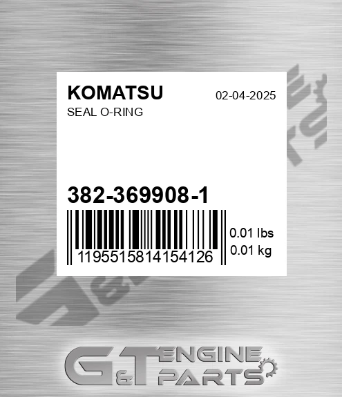 382-369908-1 Seal O-ring for KOMATSU