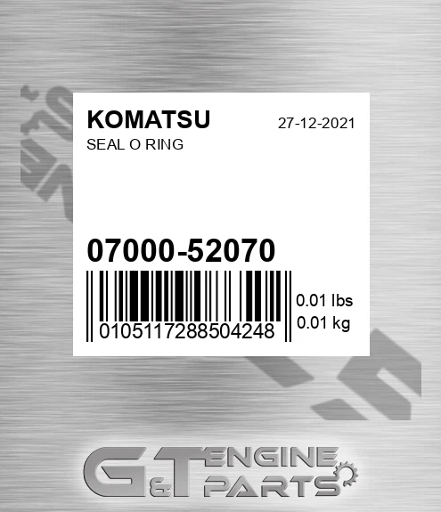 07000-52070 Seal O Ring for KOMATSU