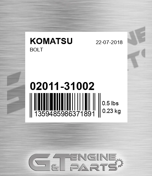 02011-31002 Bolt for KOMATSU