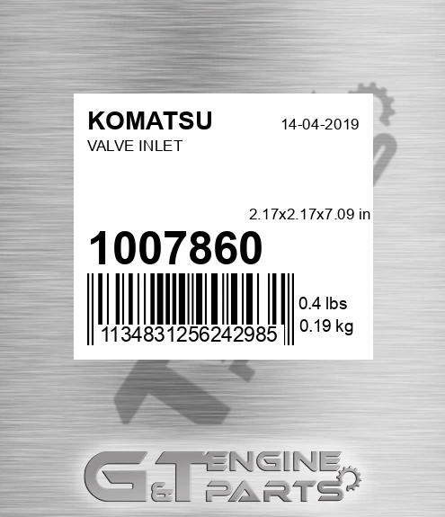 1007860 Valve Inlet for KOMATSU