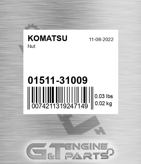 01511-31009 Nut for KOMATSU
