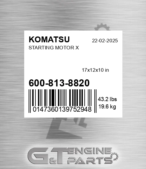 600-813-8820 Starting Motor X for KOMATSU