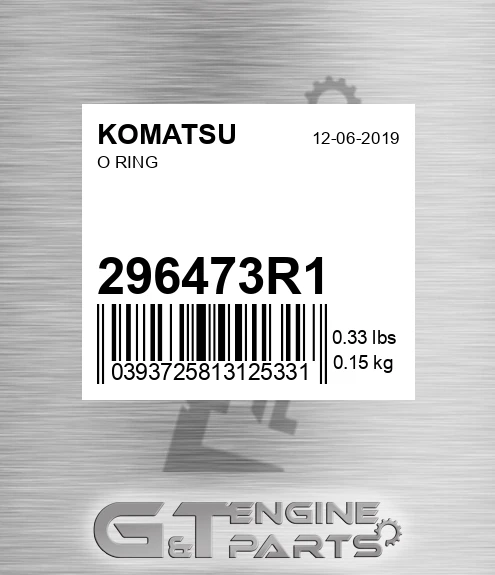 296473R1 O Ring for KOMATSU