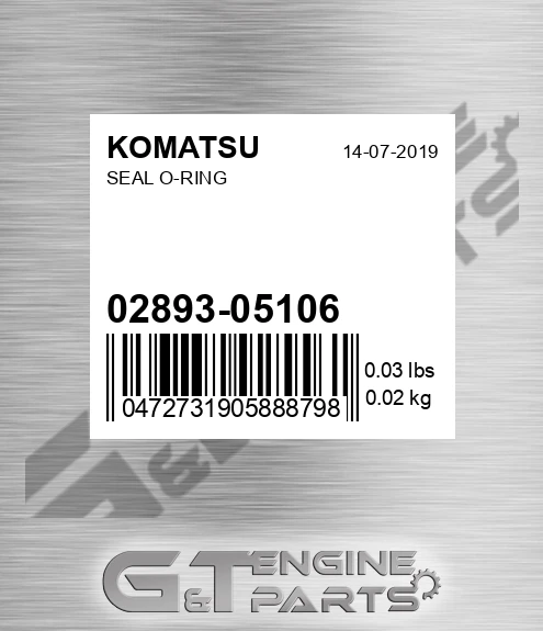 02893-05106 Seal O-ring for KOMATSU