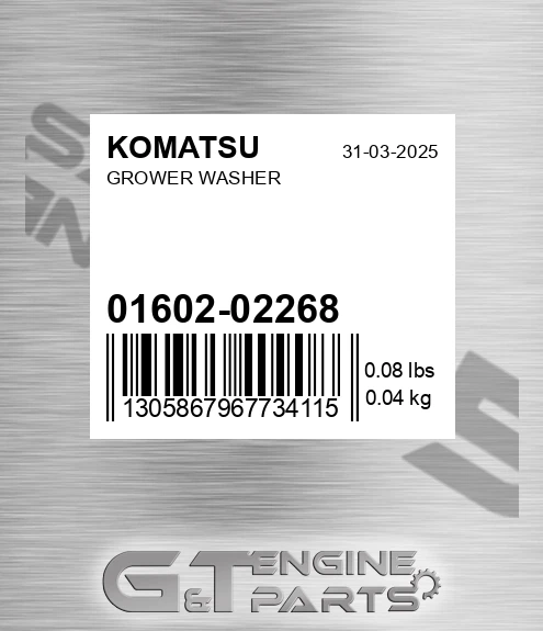 01602-02268 Grower Washer for KOMATSU