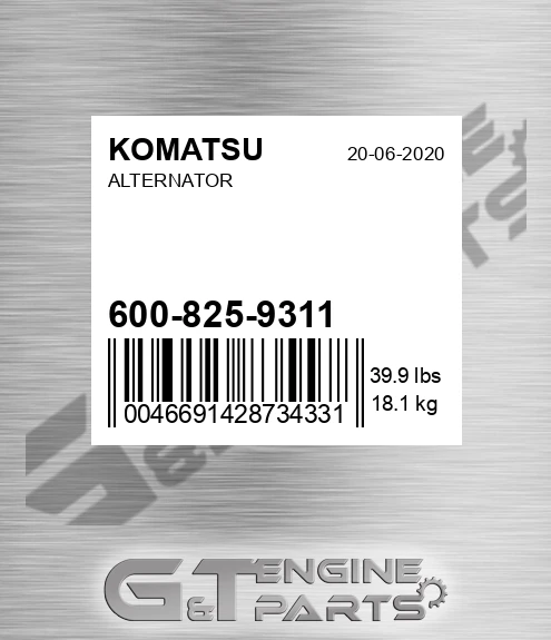 600-825-9311 Alternator for KOMATSU