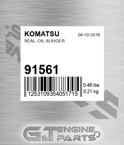 91561 Seal, Oil Slinger for KOMATSU