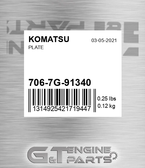 706-7G-91340 Plate for KOMATSU