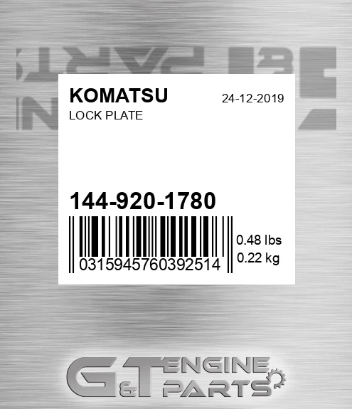 144-920-1780 Lock Plate for KOMATSU