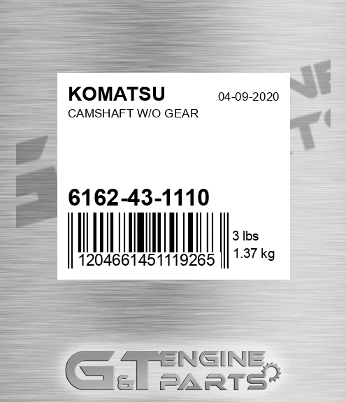 6162-43-1110 Camshaft W/o Gear for KOMATSU