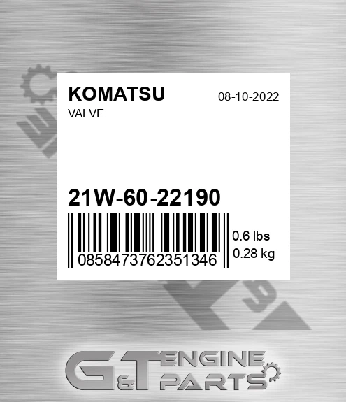21W-60-22190 Valve for KOMATSU