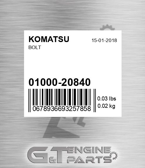 01000-20840 Bolt for KOMATSU