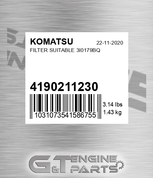 419-02-11230 Filter Suitable 3i0179bq for KOMATSU