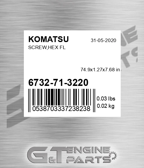 6732-71-3220 Screw,hex Fl for KOMATSU