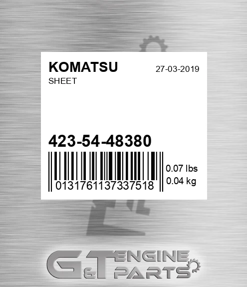 423-54-48380 Sheet for KOMATSU