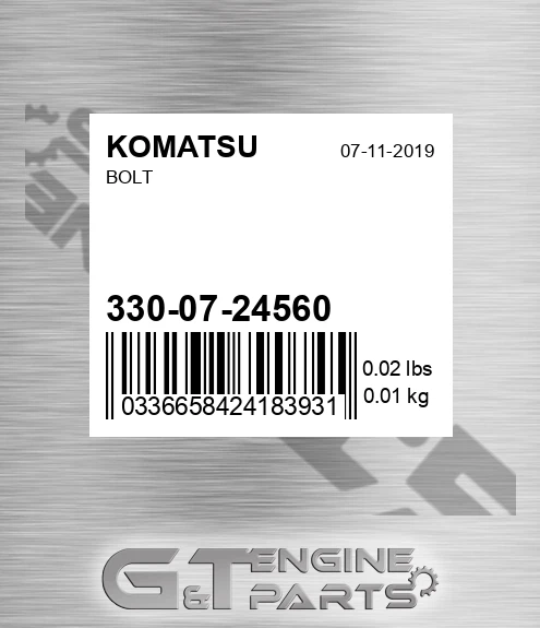 330-07-24560 Bolt for KOMATSU