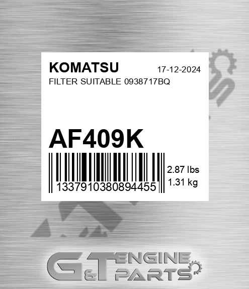 AF409K KOMATSU Filter Suitable 0938717bq