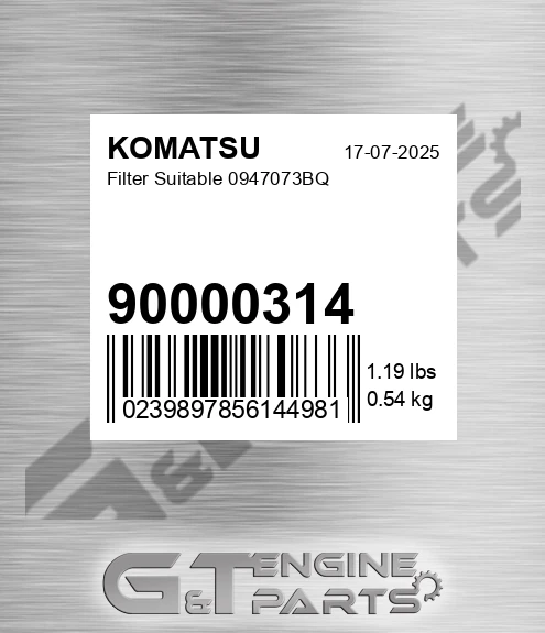 90000314 Filter Suitable 0947073bq for KOMATSU