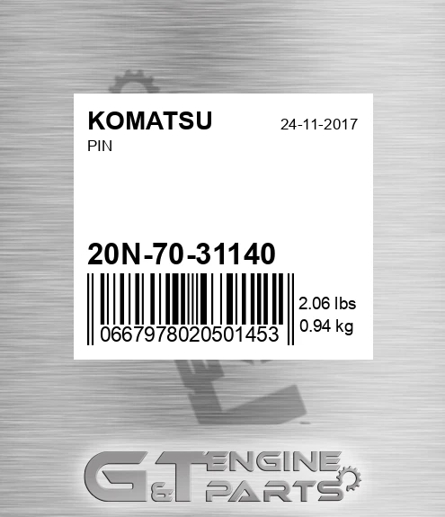 20N-70-31140 Pin for KOMATSU