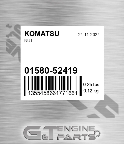 01580-52419 Nut for KOMATSU