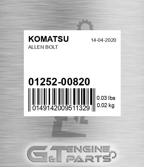 01252-00820 Allen Bolt for KOMATSU
