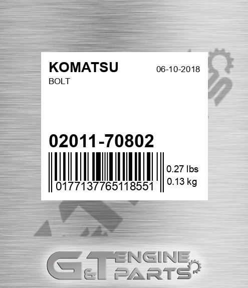 02011-70802 Bolt for KOMATSU