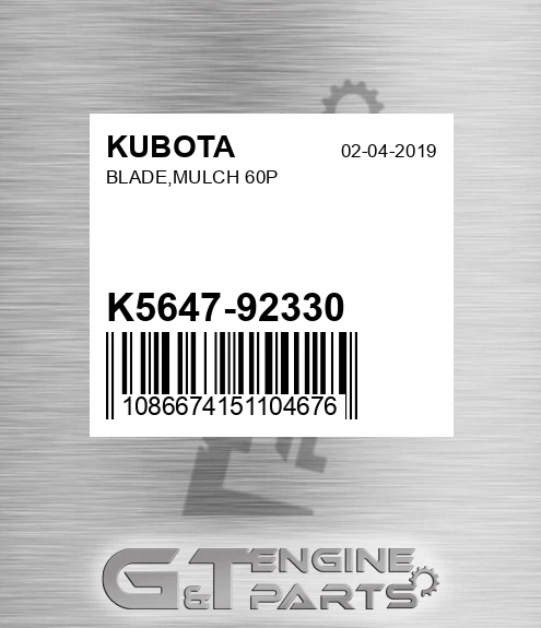 K5647-92330 Blade,mulch 60p for KUBOTA
