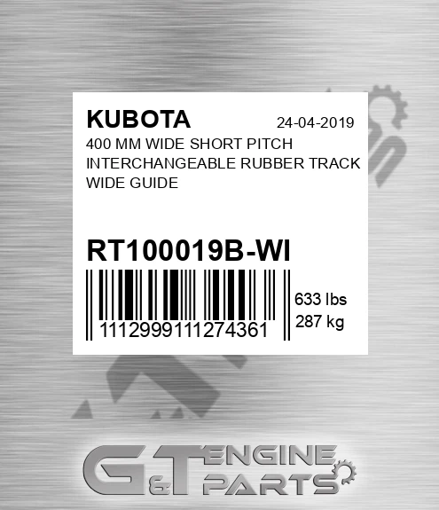 RT100019B-WI 400 Mm Wide Short Pitch Interchangeable Rubber Track Wide Guide