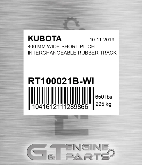 RT100021B-WI 400 Mm Wide Short Pitch Interchangeable Rubber Track