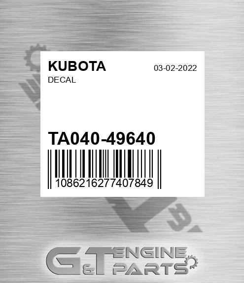 TA040-49640 Decal for KUBOTA