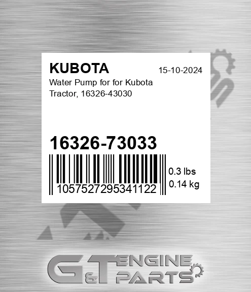 16326-73033 Water Pump For For Tractor, 16326-43030 for KUBOTA