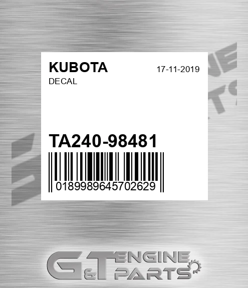 TA240-98481 Decal for KUBOTA