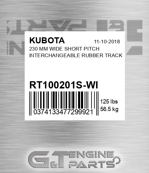 RT100201S-WI 230 Mm Wide Short Pitch Interchangeable Rubber Track