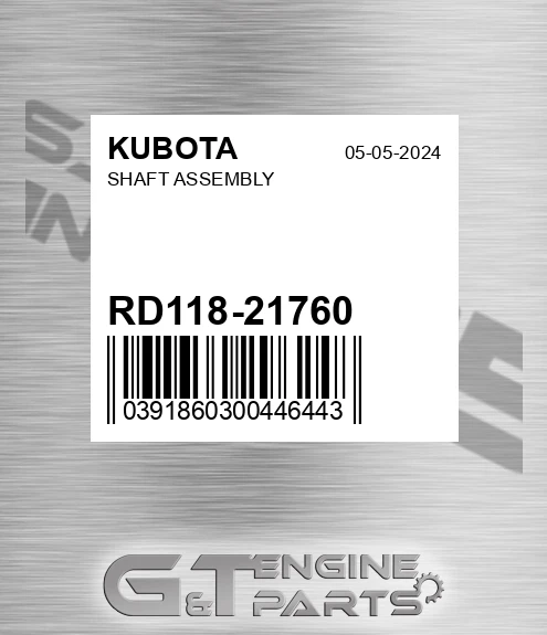 RD118-21760 Shaft Assembly for KUBOTA