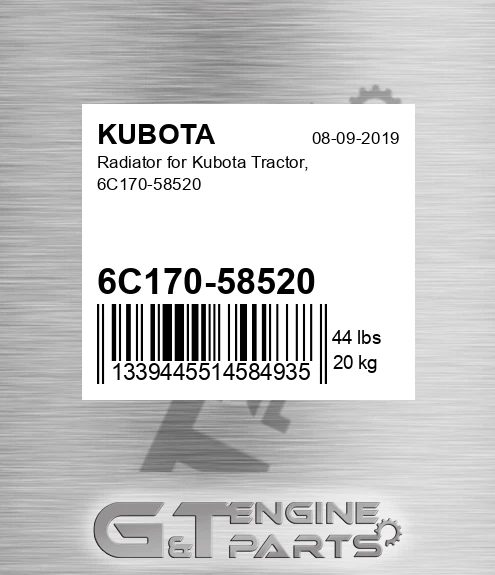 6C170-58520 Radiator For Tractor, for KUBOTA