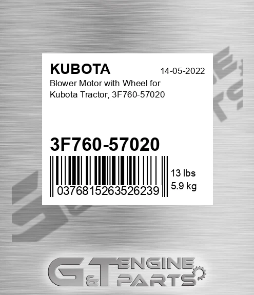 3F760-57020 Blower Motor With Wheel For Tractor,